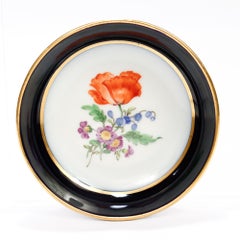 Vintage Meissen Porcelain Cobalt Blue & Gilt Butter Pat with Deutsche Blumen