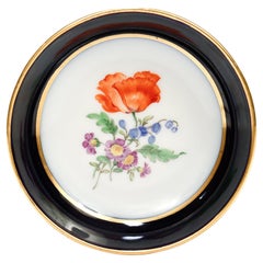 Vintage Meissen Porcelain Cobalt Blue & Gilt Butter Pat with Deutsche Blumen