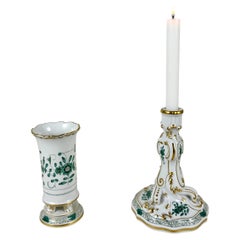 Set di porcellane Meissen Porcelain d'epoca - Vaso e candeliere dorati Eleganza Germania 1950