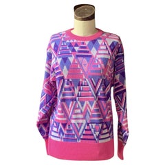 Vintage MEISTER HAGEMEISTER Geometric NEON Pink WOOL Sweater HONG KONG S/M