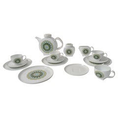 Vintage Melitta Minden Porcelain Tee Service Green White Motif 4 Place Setting