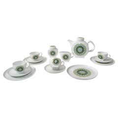 Retro Melitta Minden Porcelain Tee Service Green White Motif 4 Place Setting