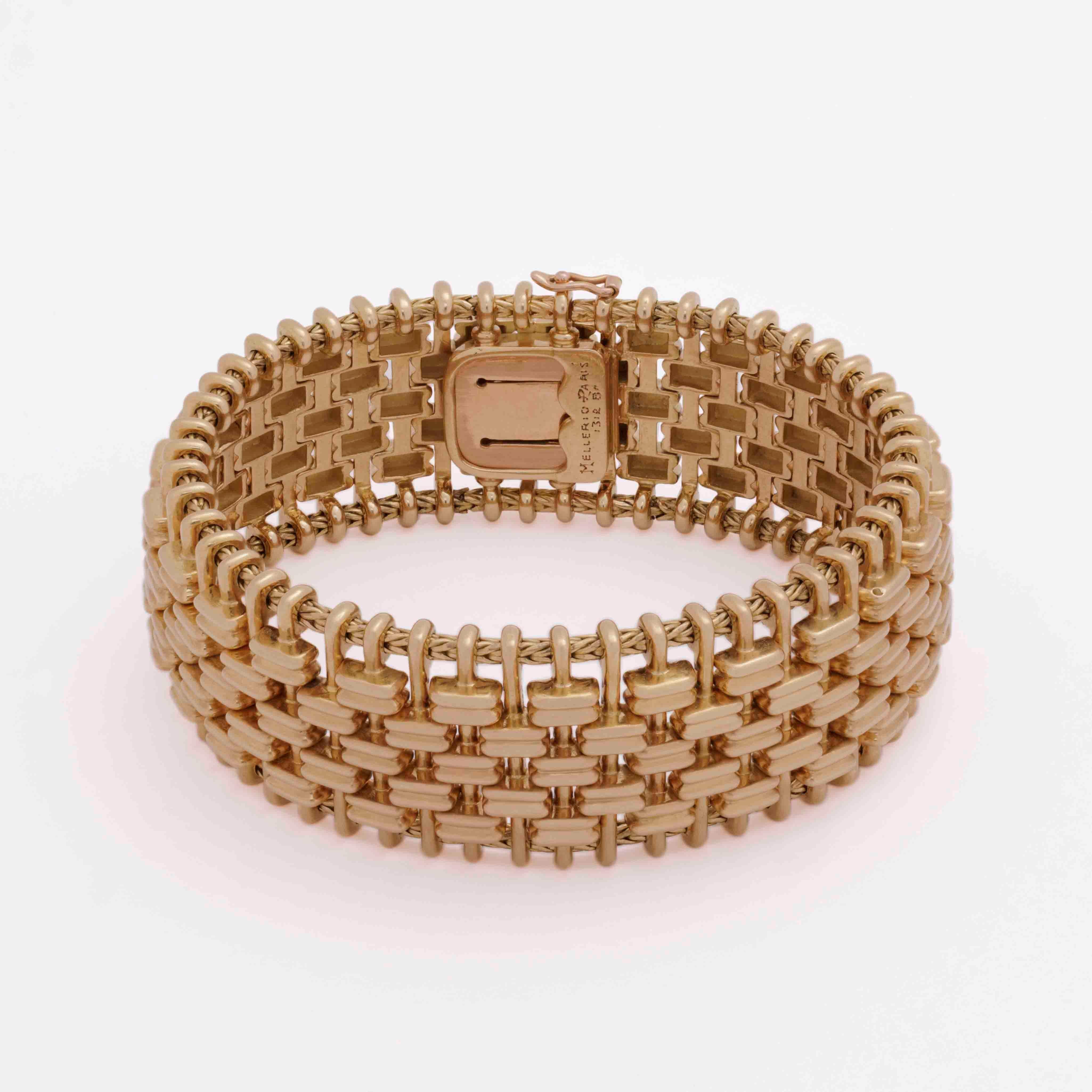 Vintage 18 Karat Mellerio Dits Meller Bracelet

7 inches length
1 inch wide
98 grams
Made in France

Slip into french luxury with our Vintage 18k Yellow Gold Mellerio Dits Meller Bracelet. Crafted by the oldest jewelry house in France, with a legacy