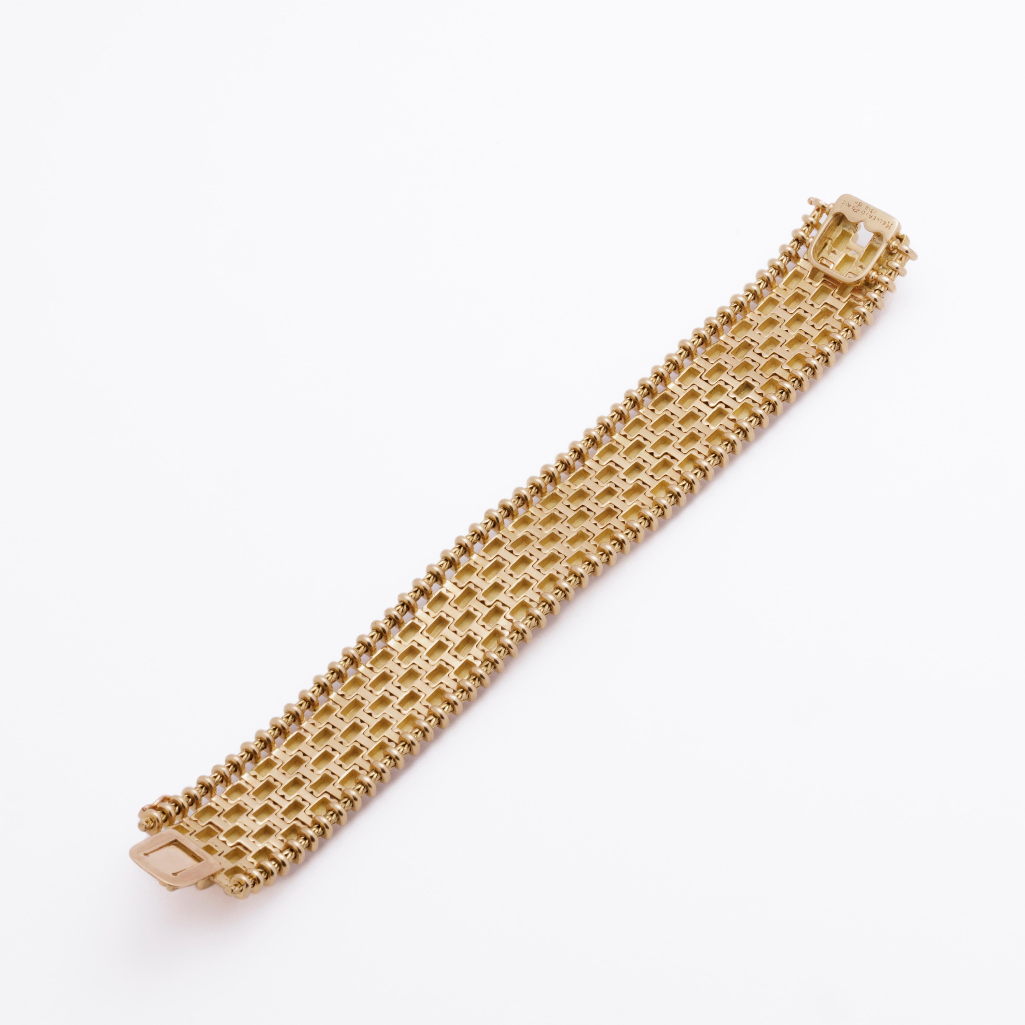 Vintage Mellerio Dits Meller 18 Karat Yellow Gold Tank Bracelet In Excellent Condition For Sale In New York, NY