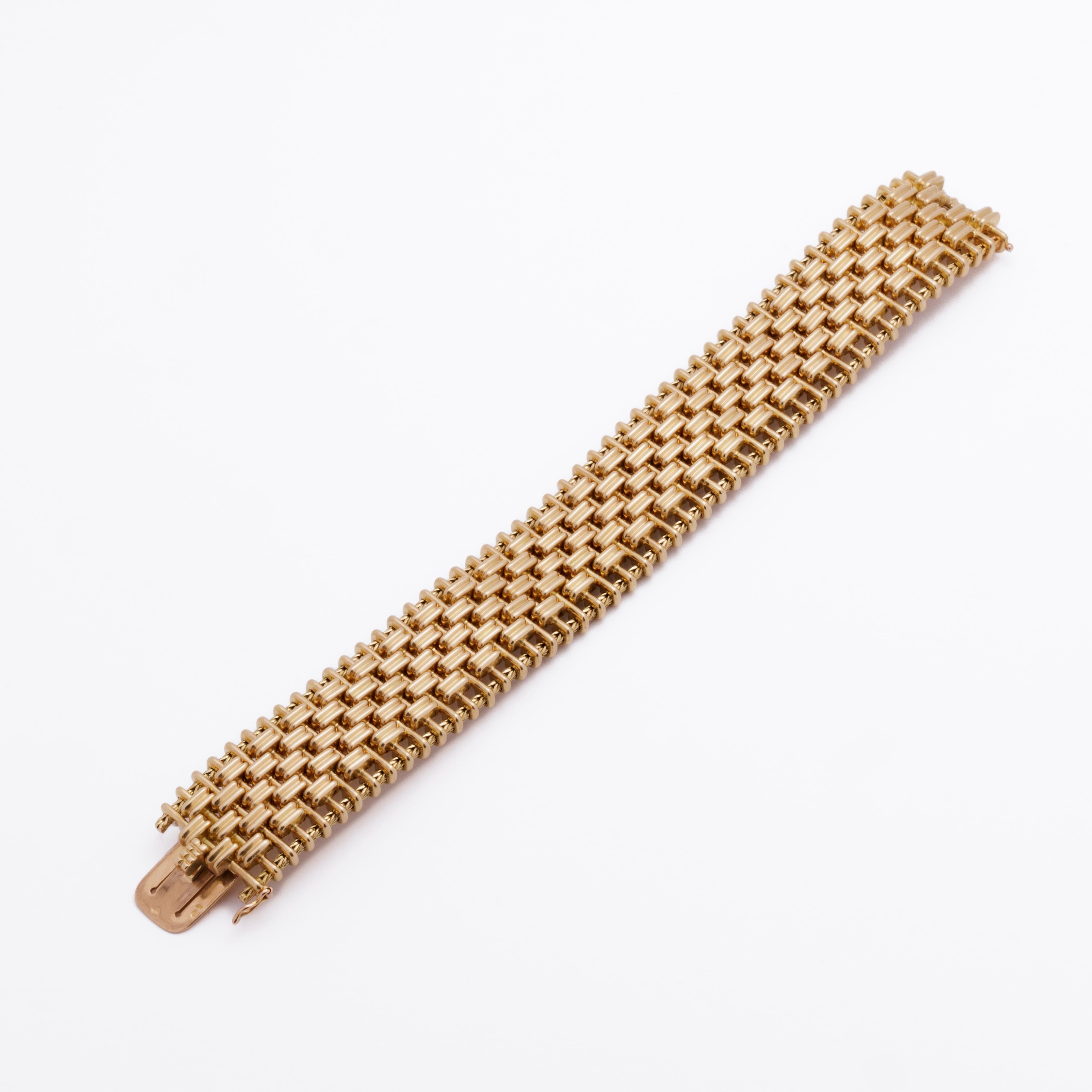 Women's or Men's Vintage Mellerio Dits Meller 18 Karat Yellow Gold Tank Bracelet For Sale