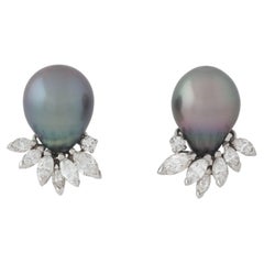 Orecchini vintage Mellerio dits Meller in platino con perla tahitiana e diamanti