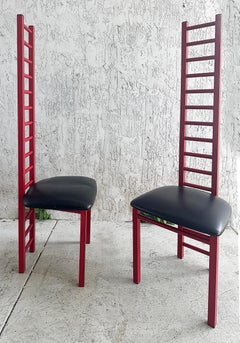 Vintage Memphis Milano Cassini Style Tall Ladder Back Chairs, Pair
