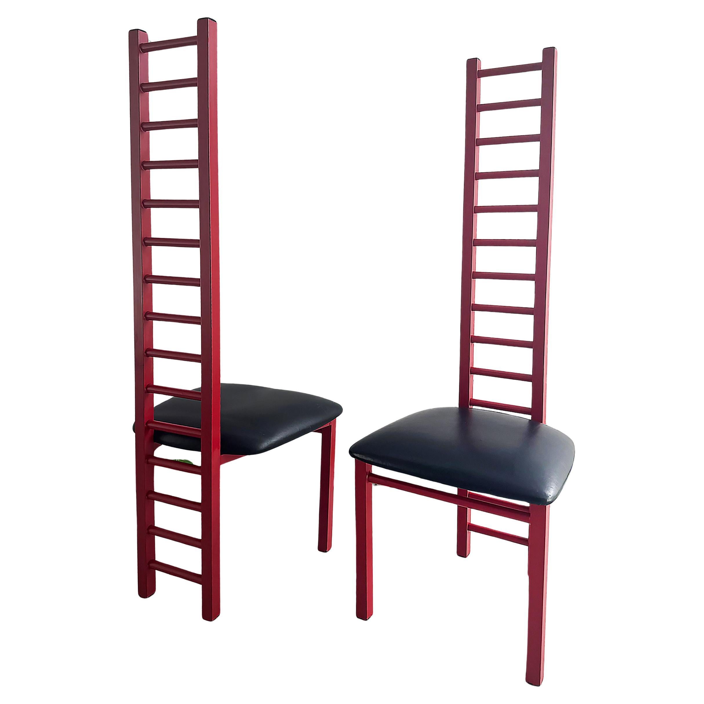 Vintage Memphis Milano Cassini Style Tall Ladder Back Chairs, Pair