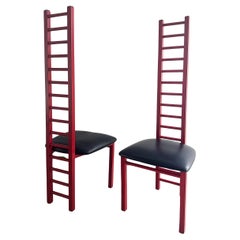 Vintage Memphis Milano Cassini Style Tall Ladder Back Chairs, Pair