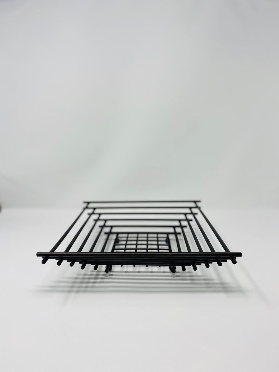 Post-Modern Vintage Memphis Sottsass Style Stacked Matte Black Steel Bowl