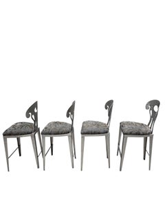 Vintage Memphis Style Hammered Metal Counter Stools Newly Upholstered - Set of 4