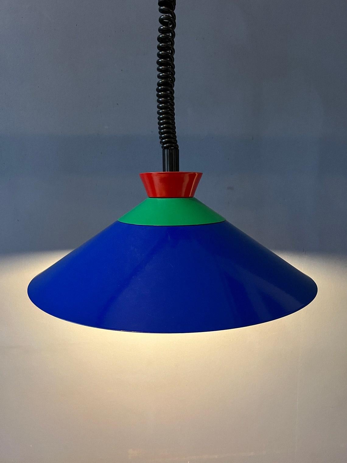 20th Century Vintage Memphis Suspension Pendant Lamp in Blue, Green and Red, 1970s For Sale