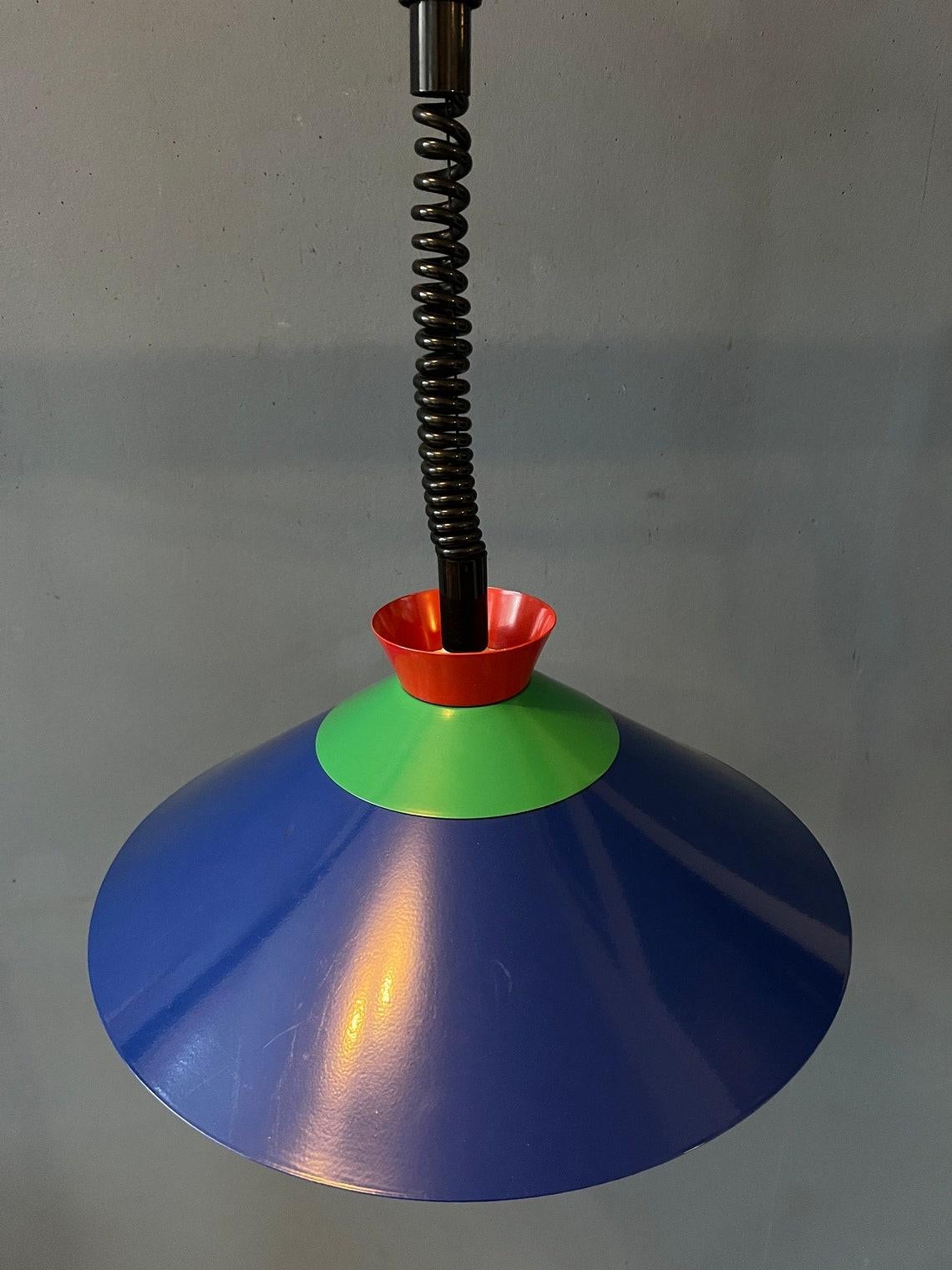 Vintage Memphis Suspension Pendant Lamp in Blue, Green and Red, 1970s For Sale 1