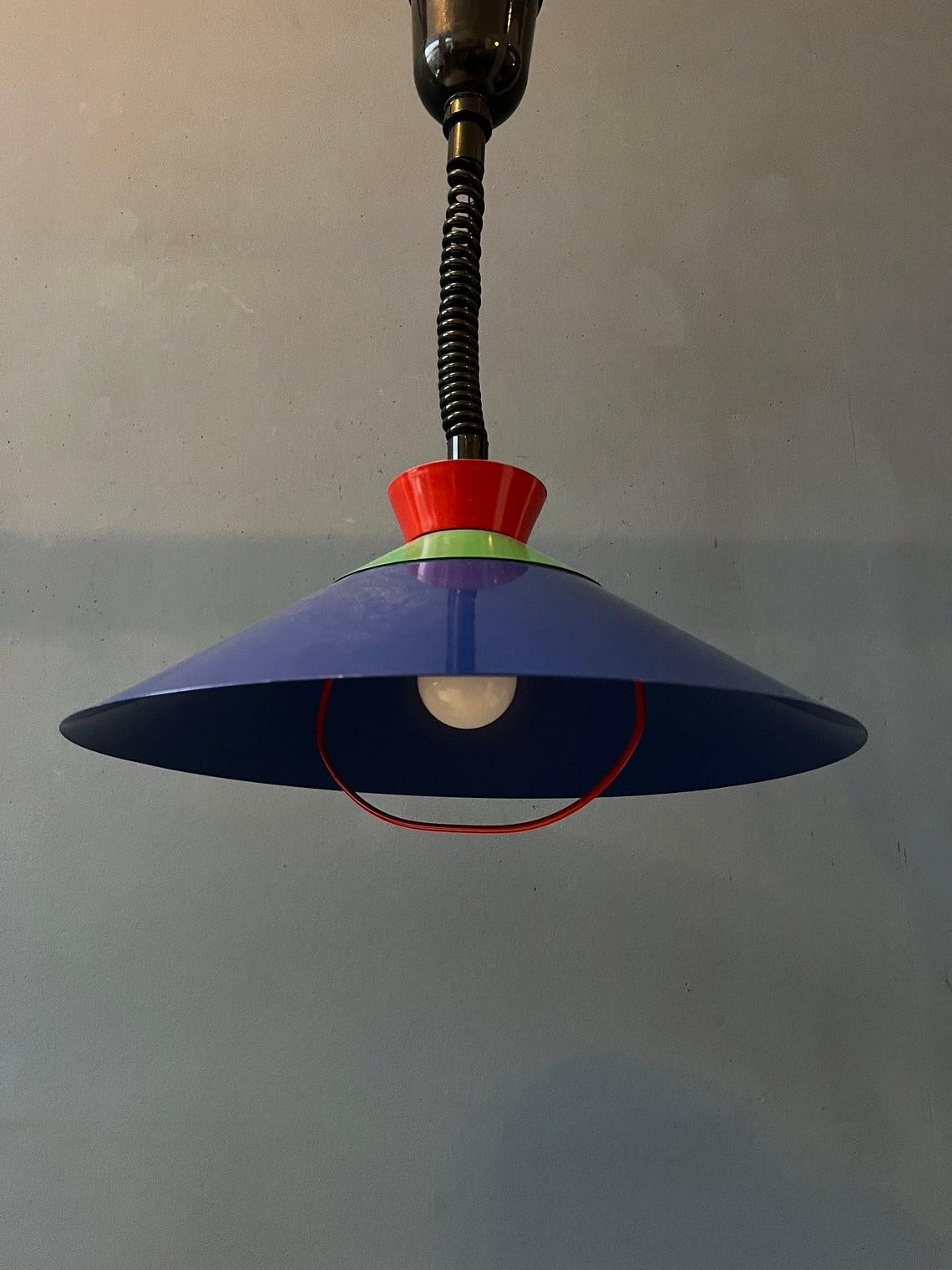 Vintage Memphis Suspension Pendant Lamp in Blue, Green and Red, 1970s For Sale 2