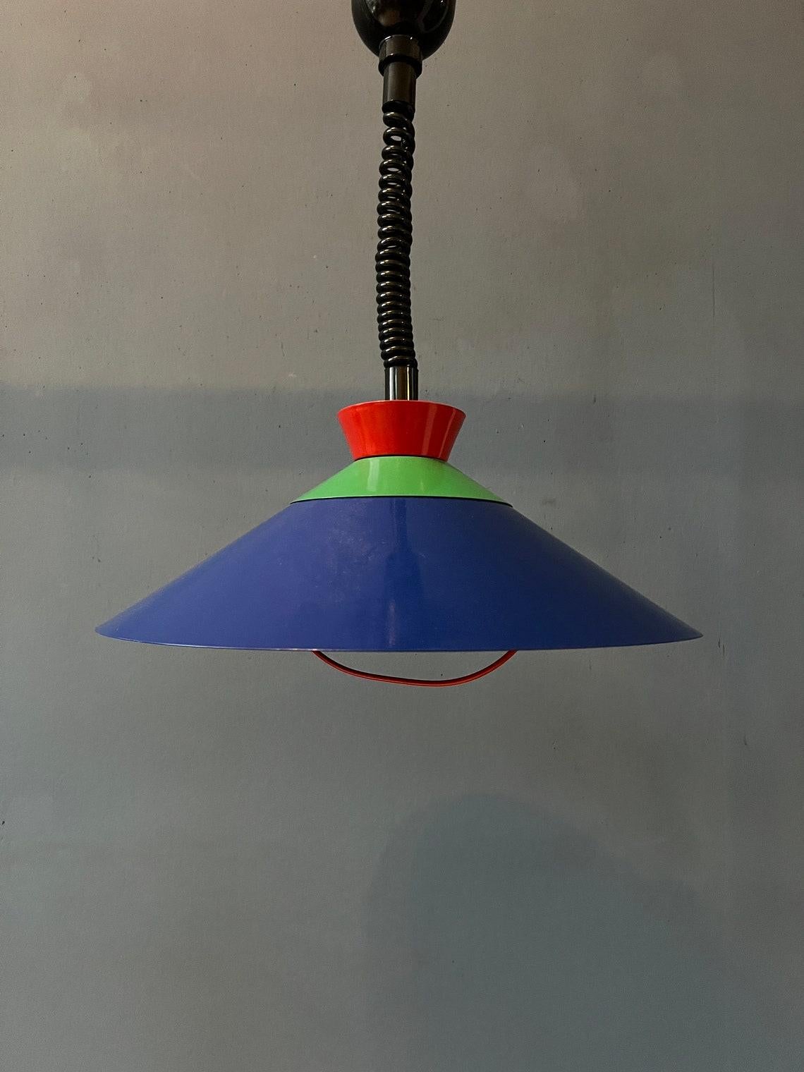 Vintage Memphis Suspension Pendant Lamp in Blue, Green and Red, 1970s For Sale 3