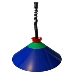 Vintage Memphis Suspension Pendant Lamp in Blue, Green and Red, 1970s