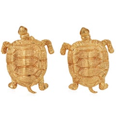 Vintage Men 18K Yellow Gold Textured Turtle Cufflinks