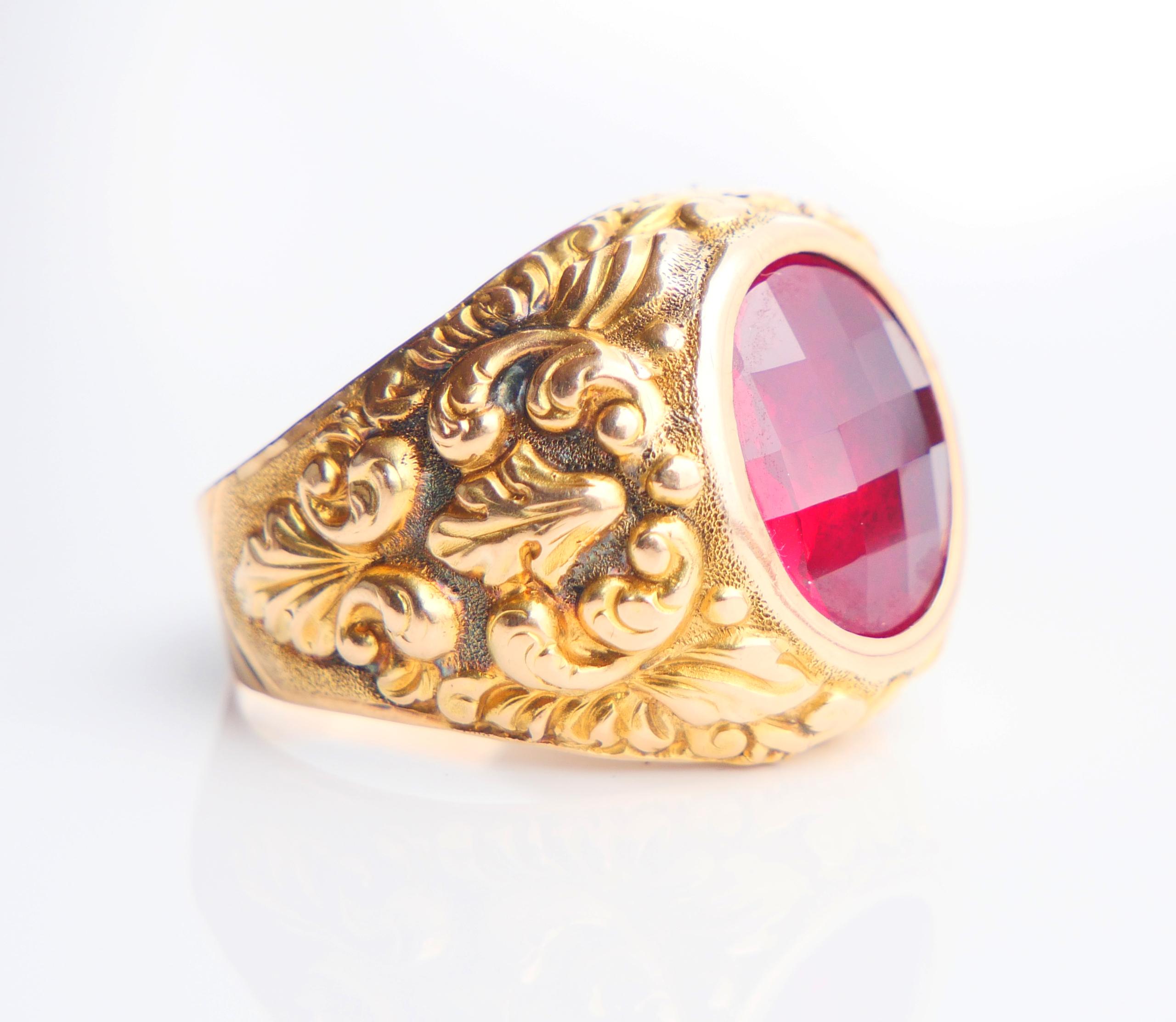 Vintage Men Ring Ruby Red solid 14K Yellow Gold ØUS 10.25/ 7.1gr 8