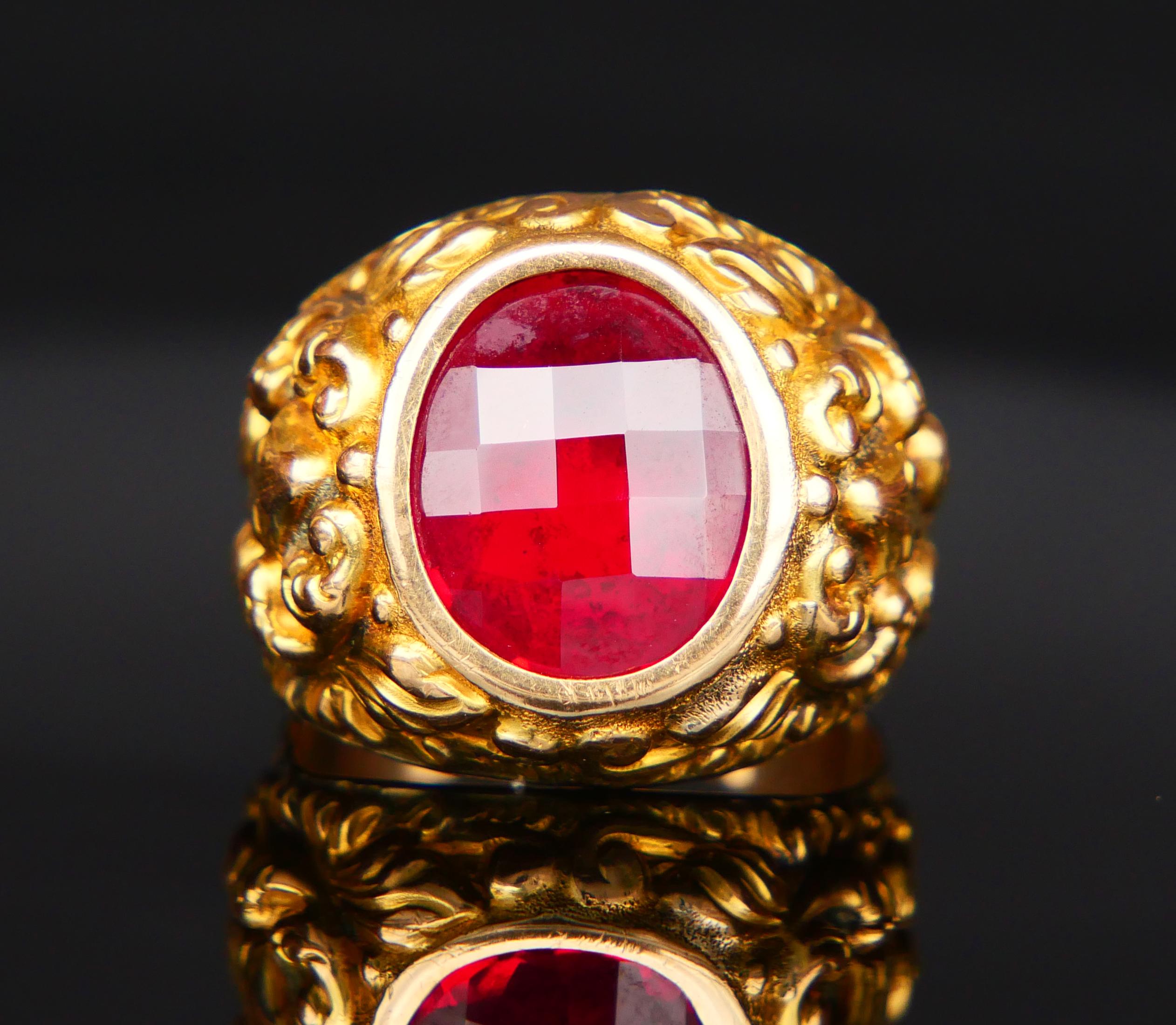 Art Nouveau Vintage Men Ring Ruby Red solid 14K Yellow Gold ØUS 10.25/ 7.1gr