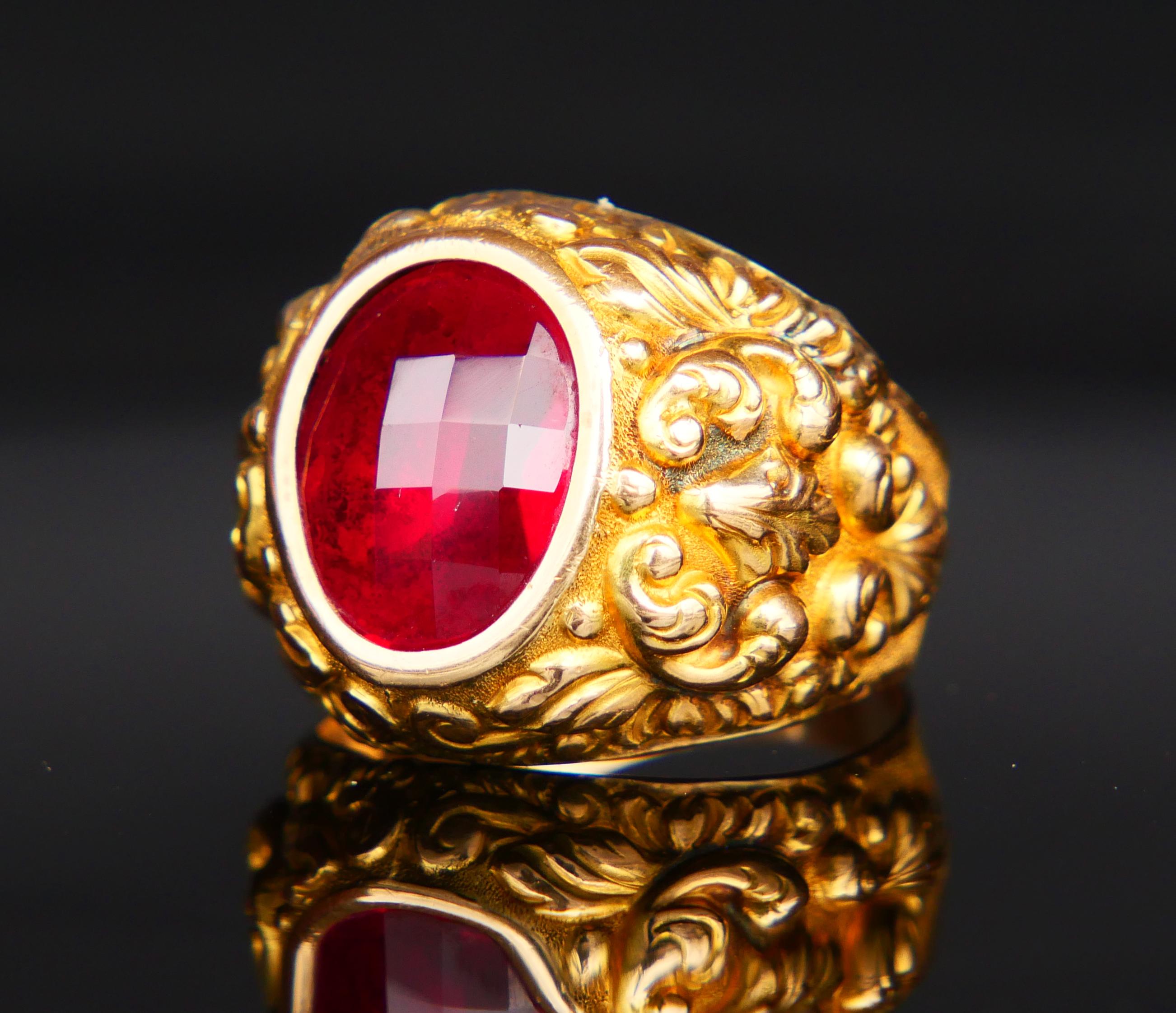 Vintage Men Ring Ruby Red solid 14K Yellow Gold ØUS 10.25/ 7.1gr 1