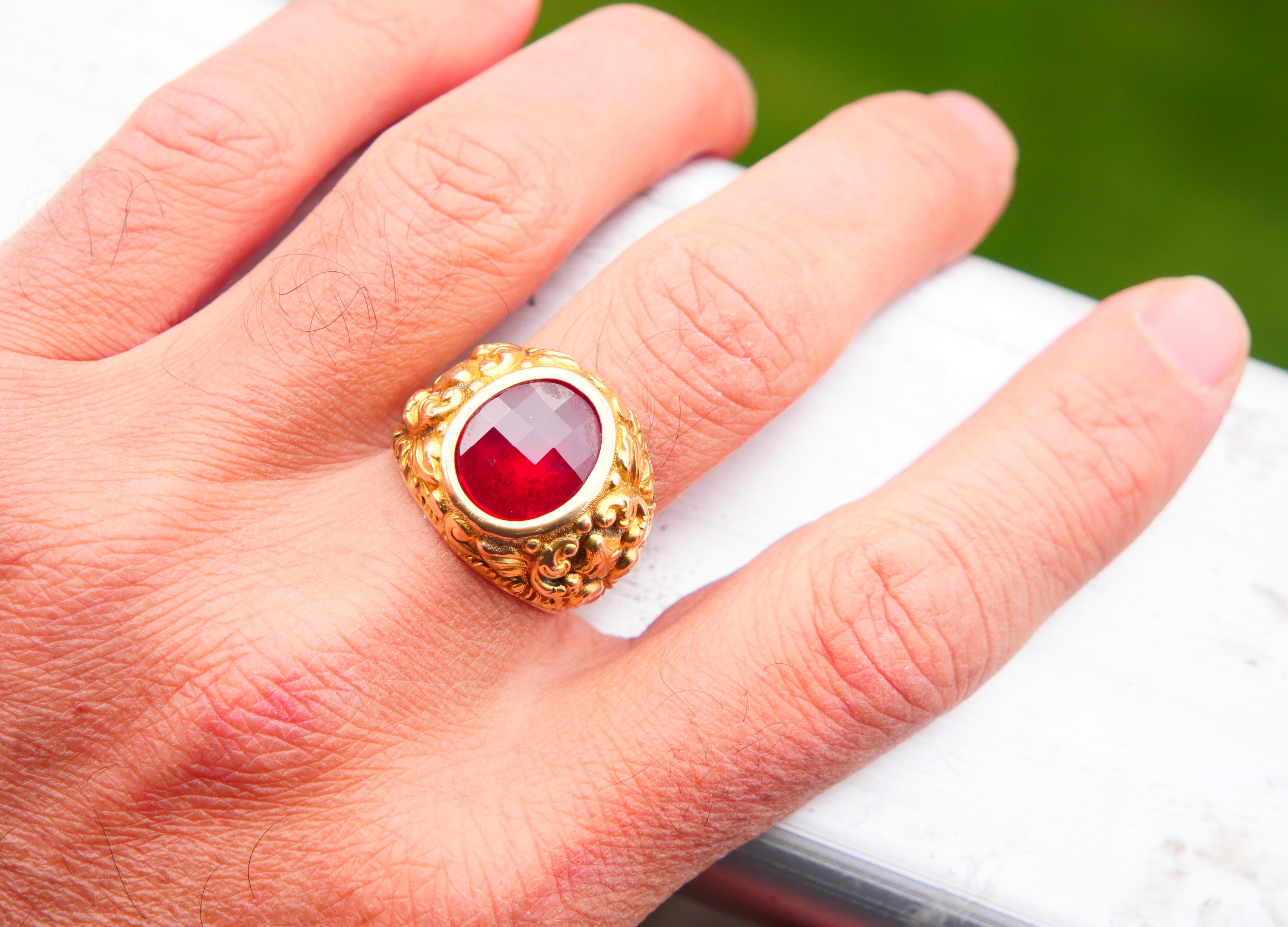 Vintage Men Ring Ruby Red solid 14K Yellow Gold ØUS 10.25/ 7.1gr 2
