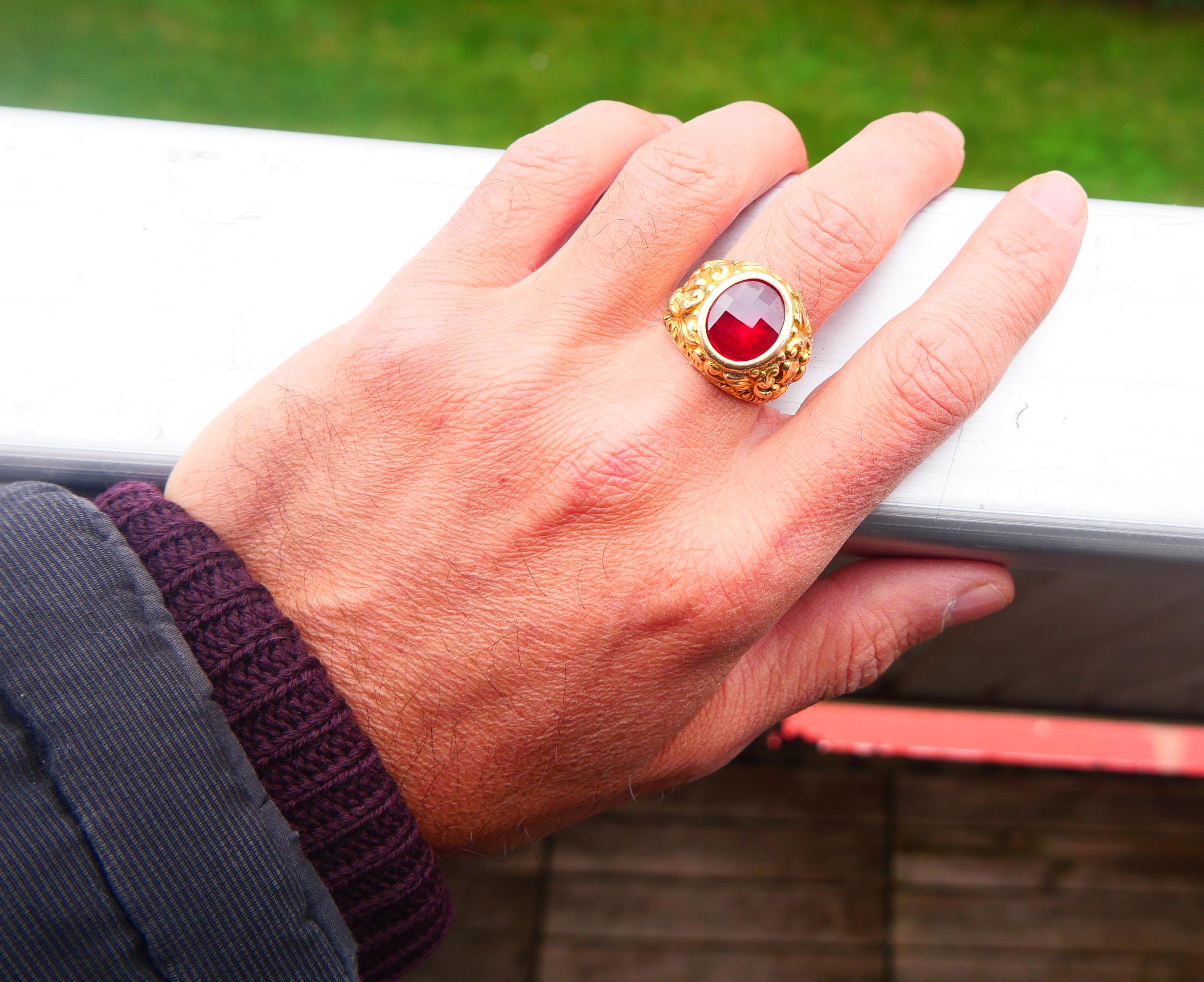 Vintage Men Ring Ruby Red solid 14K Yellow Gold ØUS 10.25/ 7.1gr 3