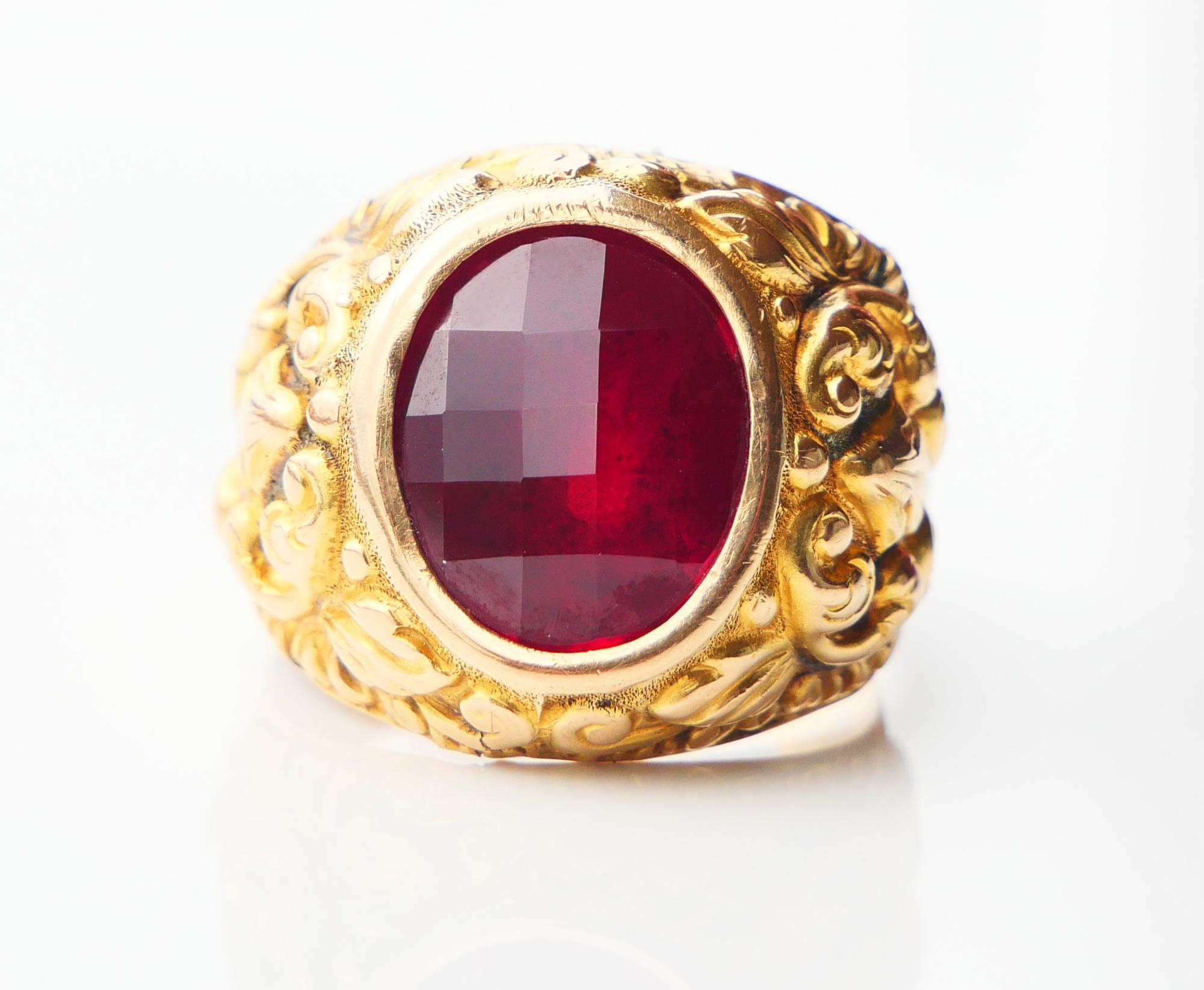 Vintage Men Ring Ruby Red solid 14K Yellow Gold ØUS 10.25/ 7.1gr 4