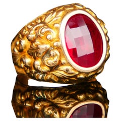 Vintage Men Ring Ruby Red solid 14K Yellow Gold ØUS 10.25/ 7.1gr