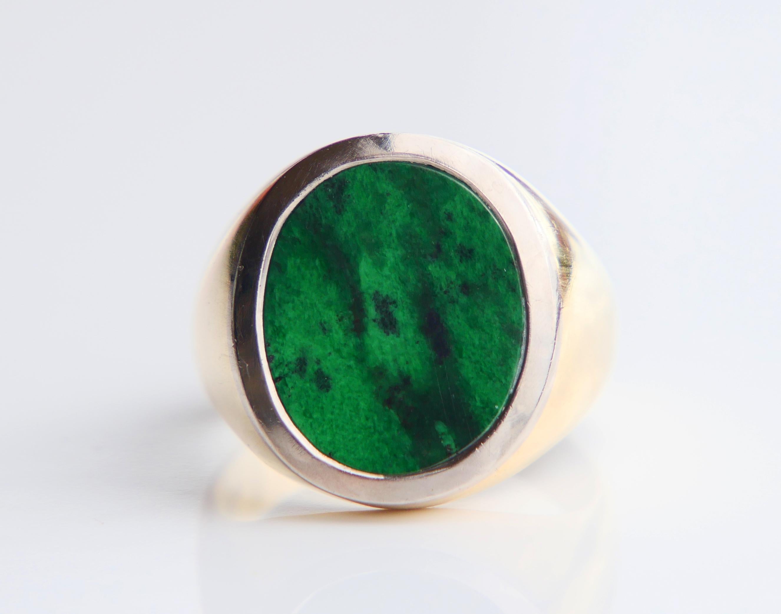 Vintage Herren Siegelring natürlich 11ct. Jade massiv 18K Gold Ø 8.5US / 11.5 gr. im Angebot 6
