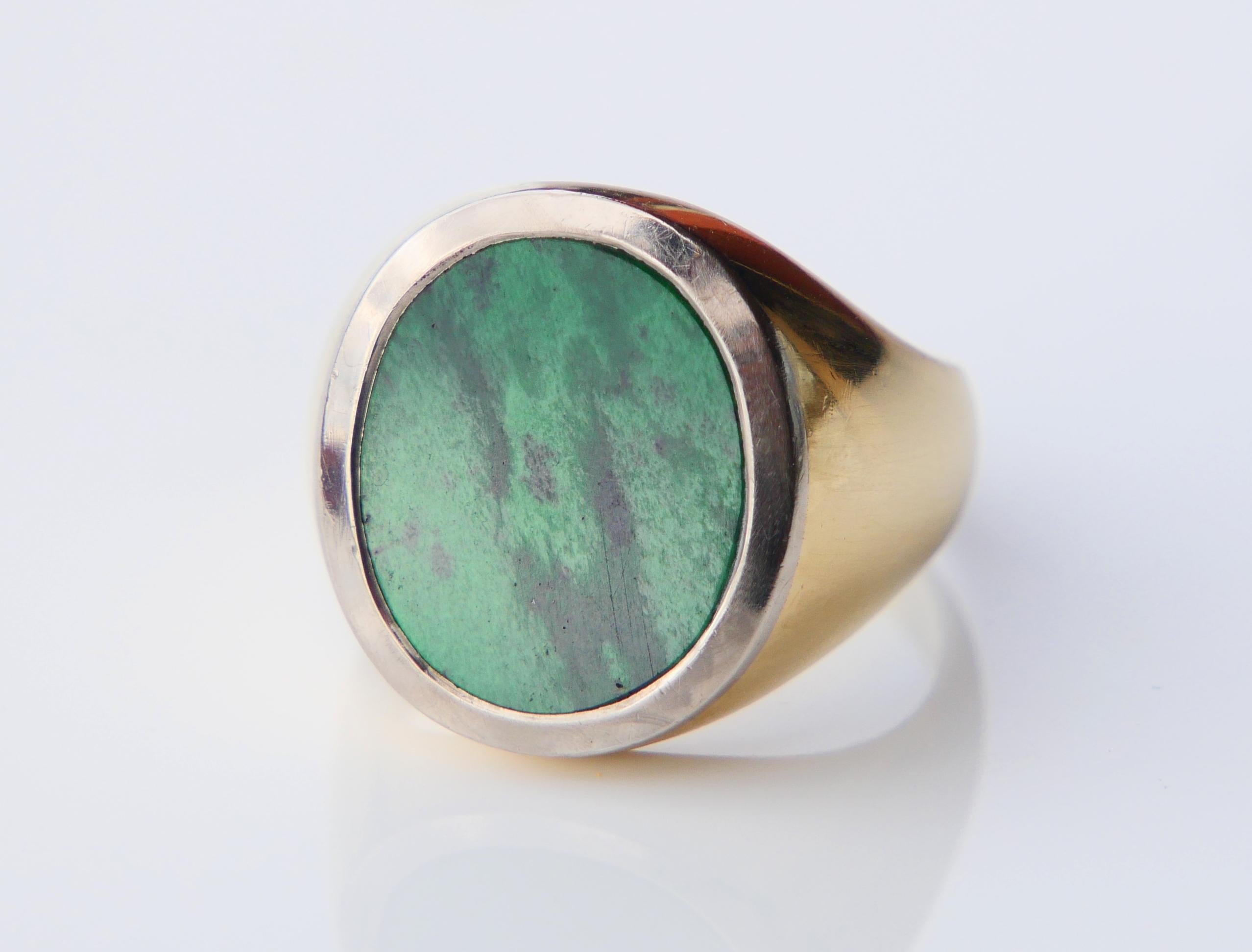 Vintage Herren Siegelring natürlich 11ct. Jade massiv 18K Gold Ø 8.5US / 11.5 gr. im Angebot 7