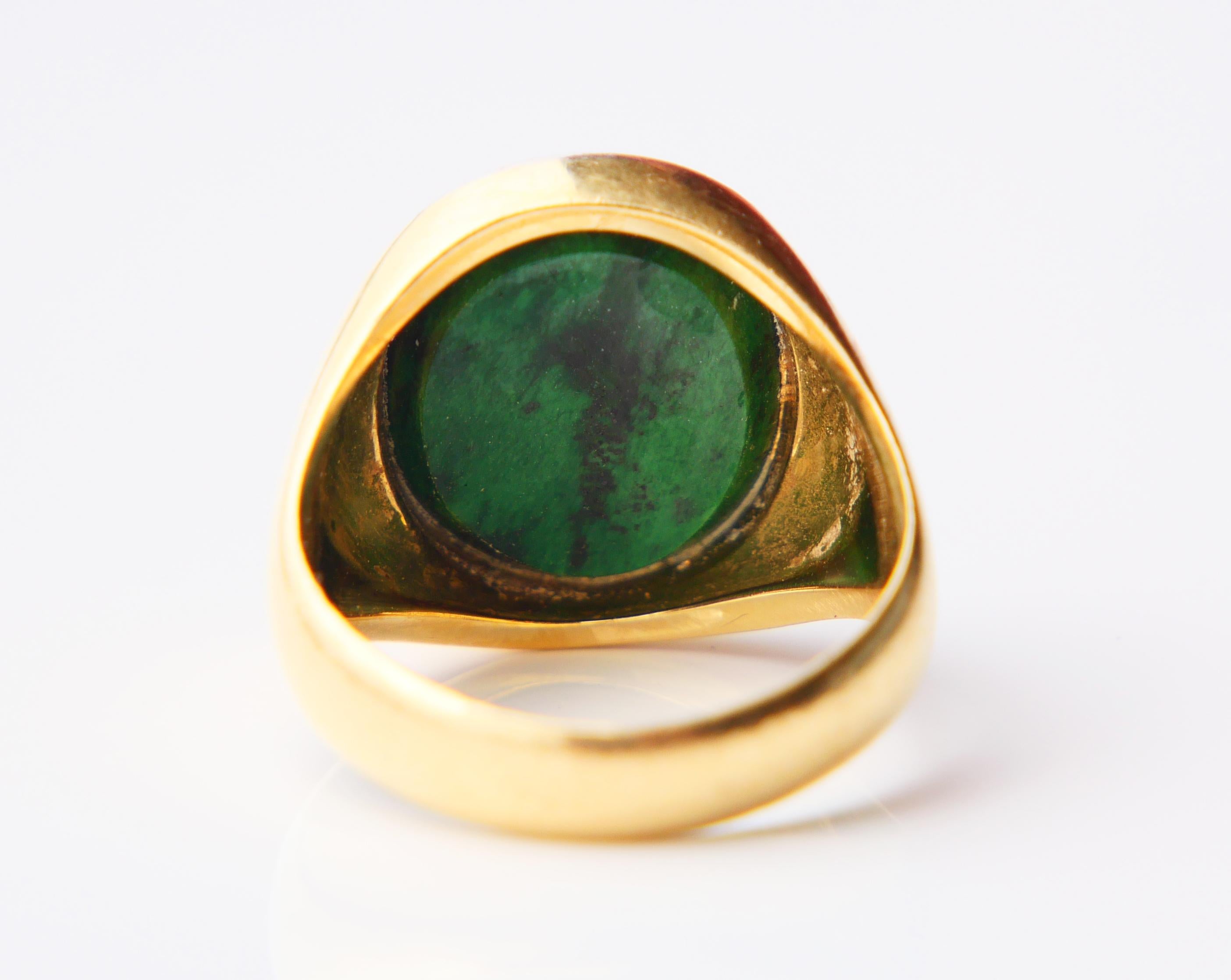 Vintage Herren Siegelring natürlich 11ct. Jade massiv 18K Gold Ø 8.5US / 11.5 gr. im Angebot 8