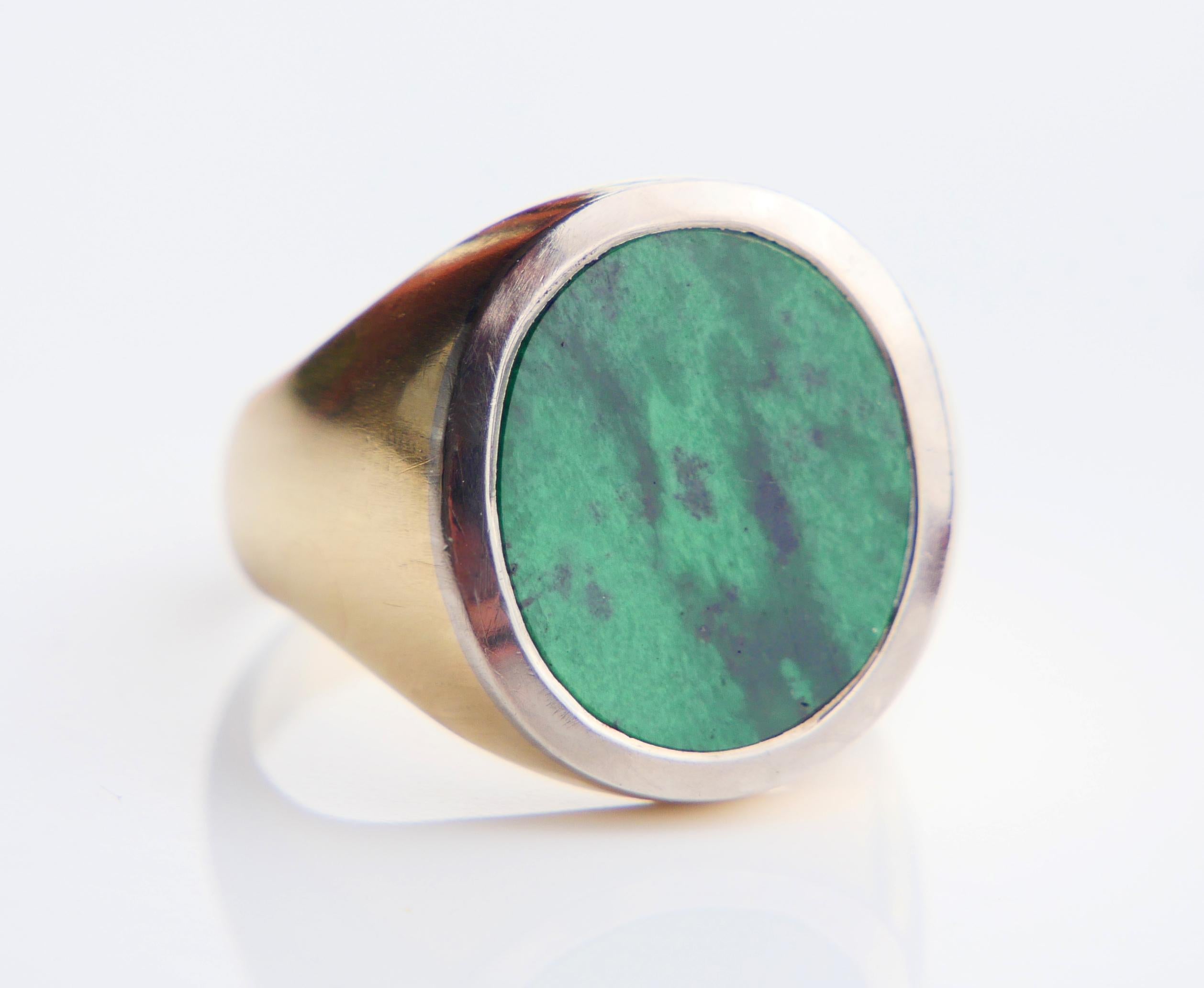 Vintage Herren Siegelring natürlich 11ct. Jade massiv 18K Gold Ø 8.5US / 11.5 gr. im Angebot 9