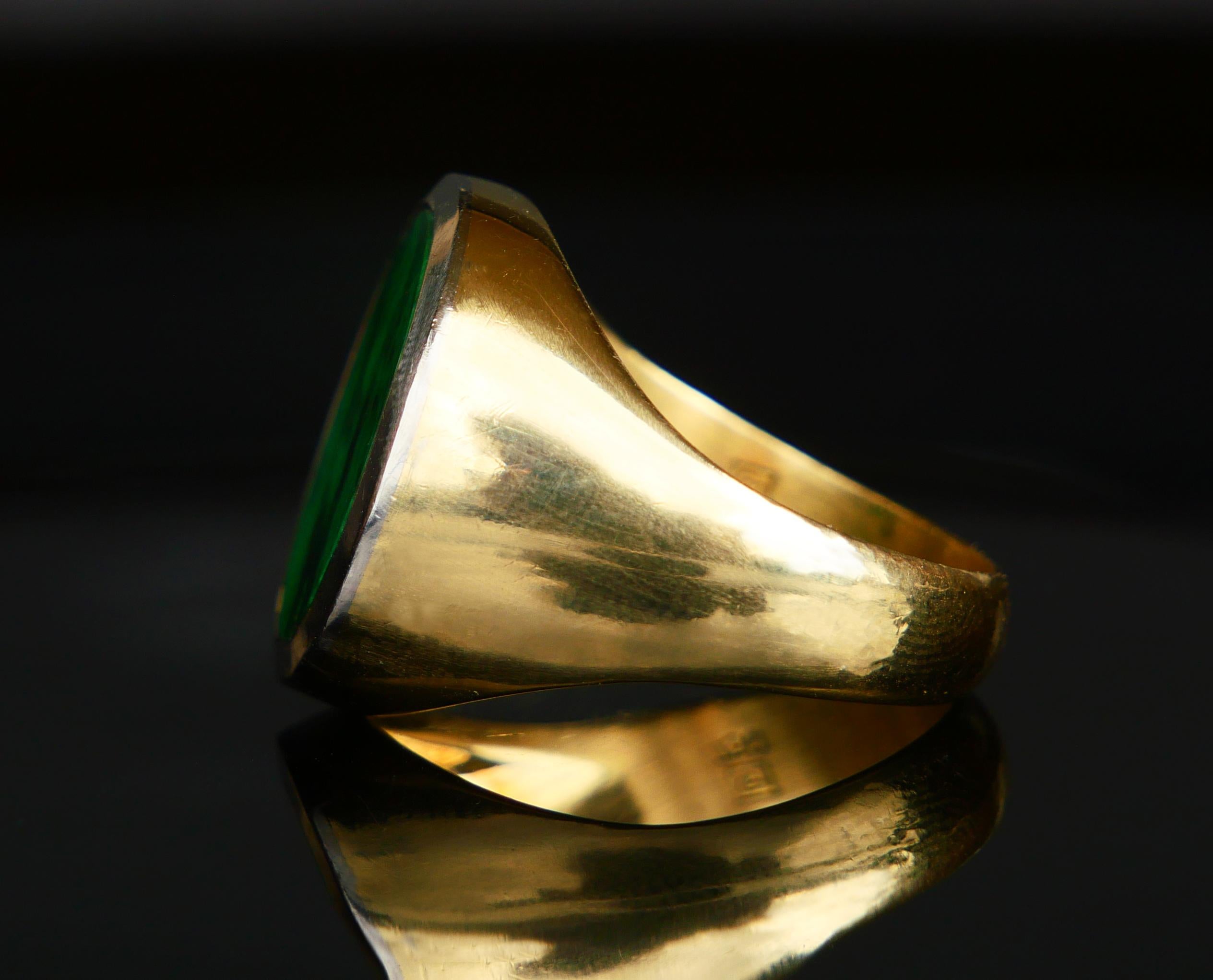 Vintage Herren Siegelring natürlich 11ct. Jade massiv 18K Gold Ø 8.5US / 11.5 gr. im Angebot 2