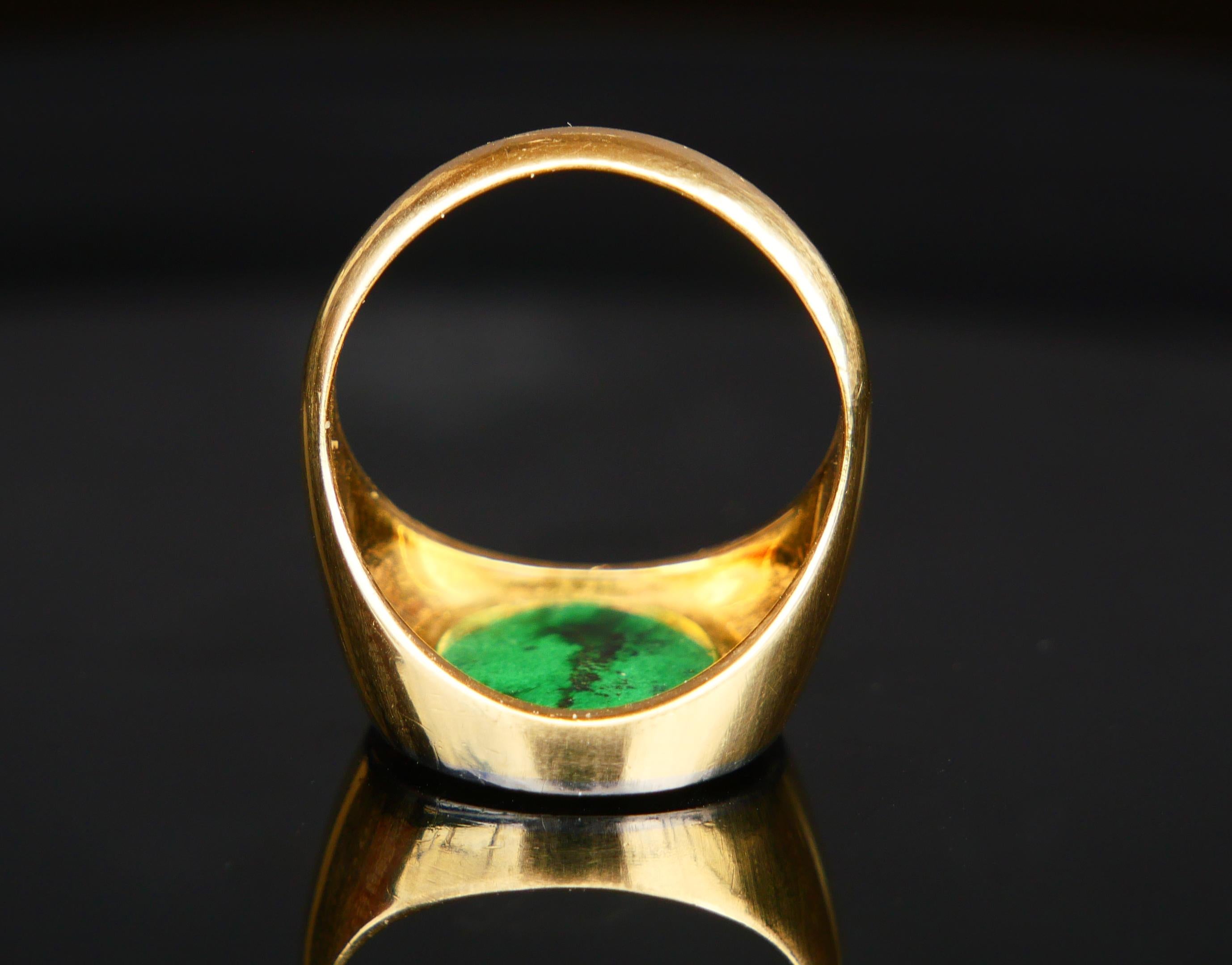 Vintage Herren Siegelring natürlich 11ct. Jade massiv 18K Gold Ø 8.5US / 11.5 gr. im Angebot 3