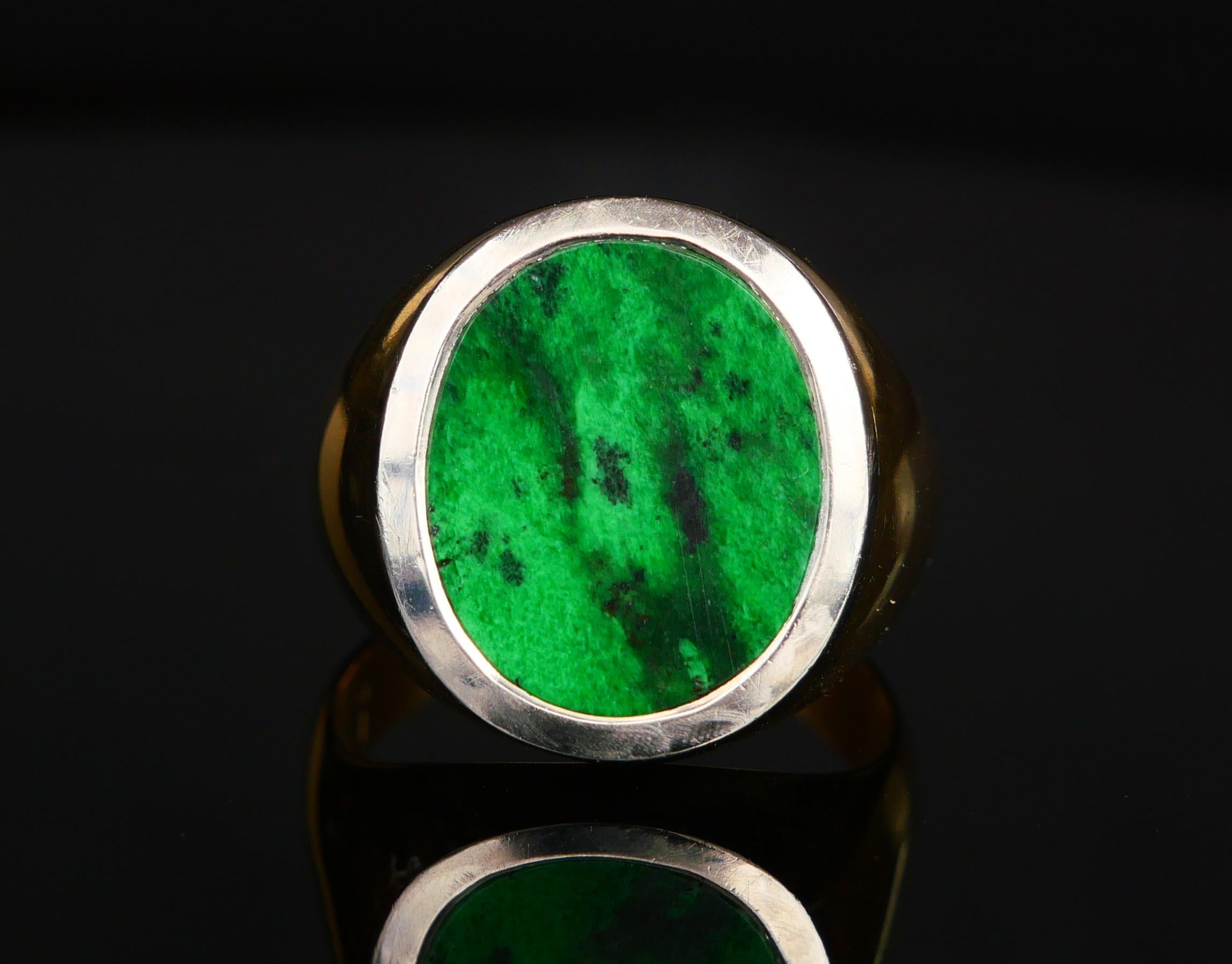 Vintage Herren Siegelring natürlich 11ct. Jade massiv 18K Gold Ø 8.5US / 11.5 gr. im Angebot 4