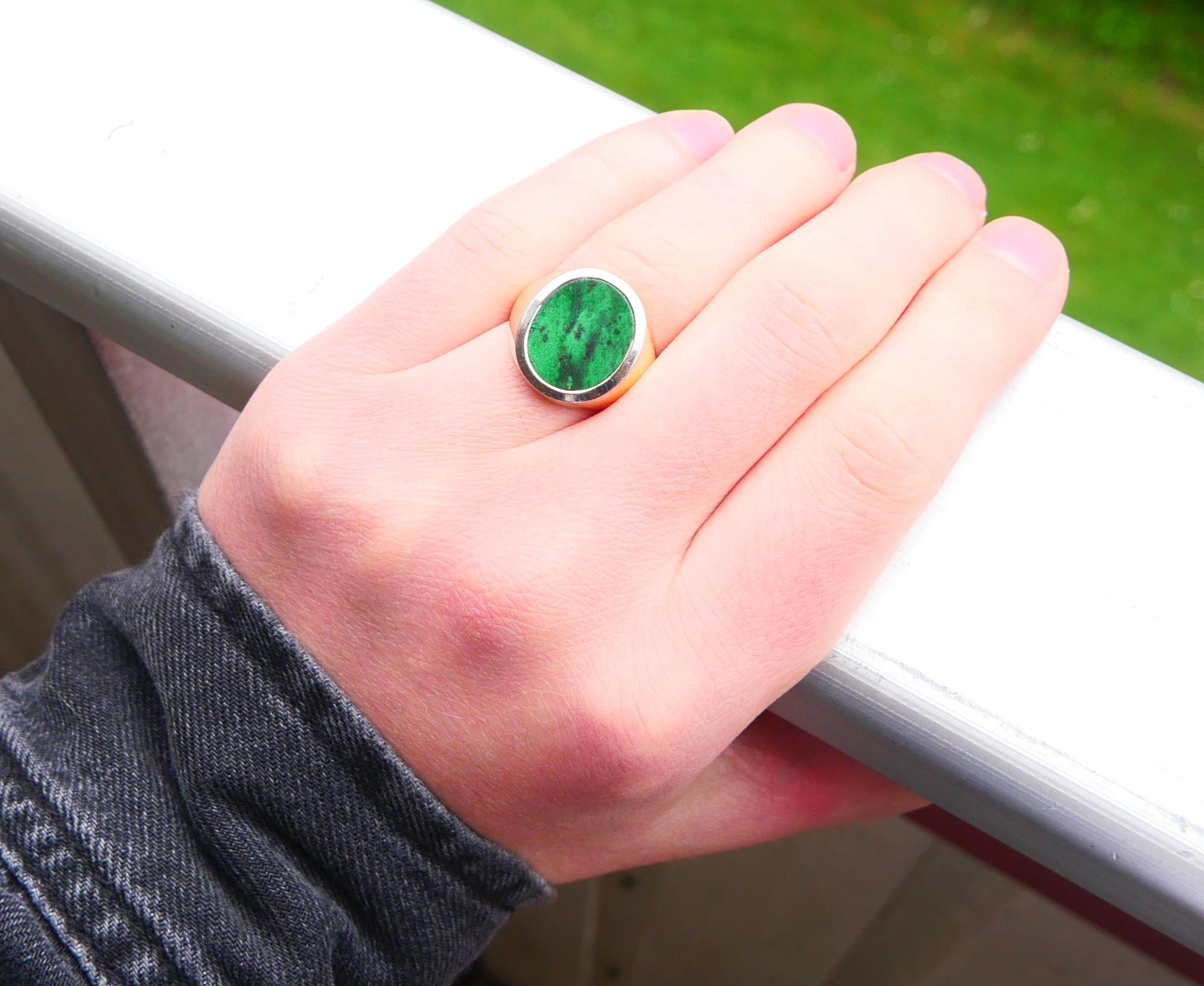 Vintage Herren Siegelring natürlich 11ct. Jade massiv 18K Gold Ø 8.5US / 11.5 gr. im Angebot 5