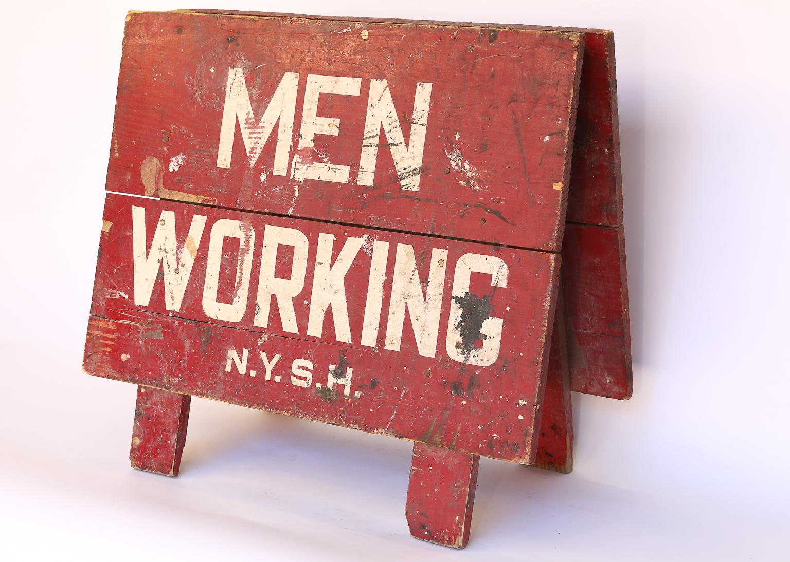 Vintage Men Working Sign In Good Condition In Houston, TX