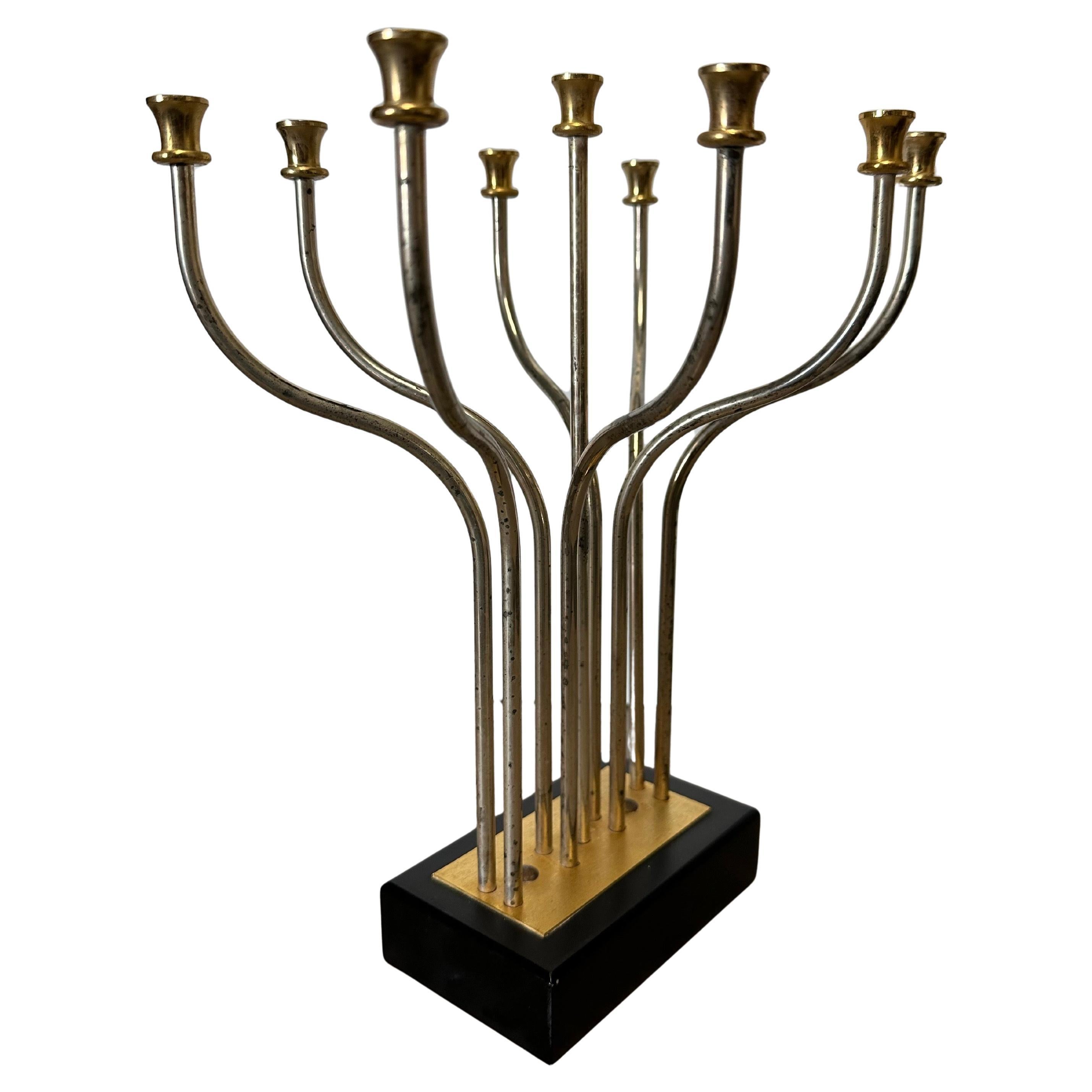 Menorah vintage de Karshi hecha en Jerusalén, chapada en oro y plata