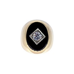 Vintage Men's 0.70 Carat Old Miner Cut Diamond Onyx Ring