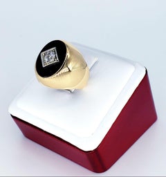 Vintage Men's 0.70 Carat Old Miner Cut Diamond Onyx Ring