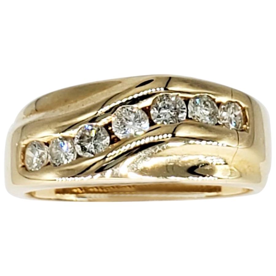 Jonc de mariage vintage en or 14 carats pour homme avec 1,02 carat de diamants en vente