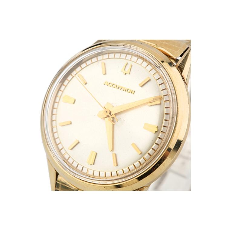 Moderne Mouvement de montre vintage Bulova Accutron en or 10 carats avec boîte d'origine pour hommes 214 en vente