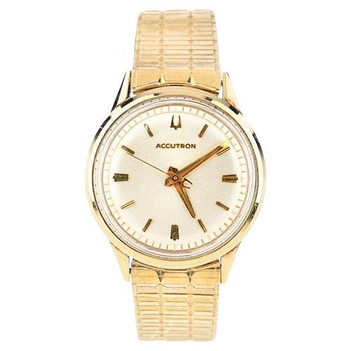 Vintage Men's 10k Gold-Filled Bulova Accutron Watch Movement 214 w/ Original Box For Sale