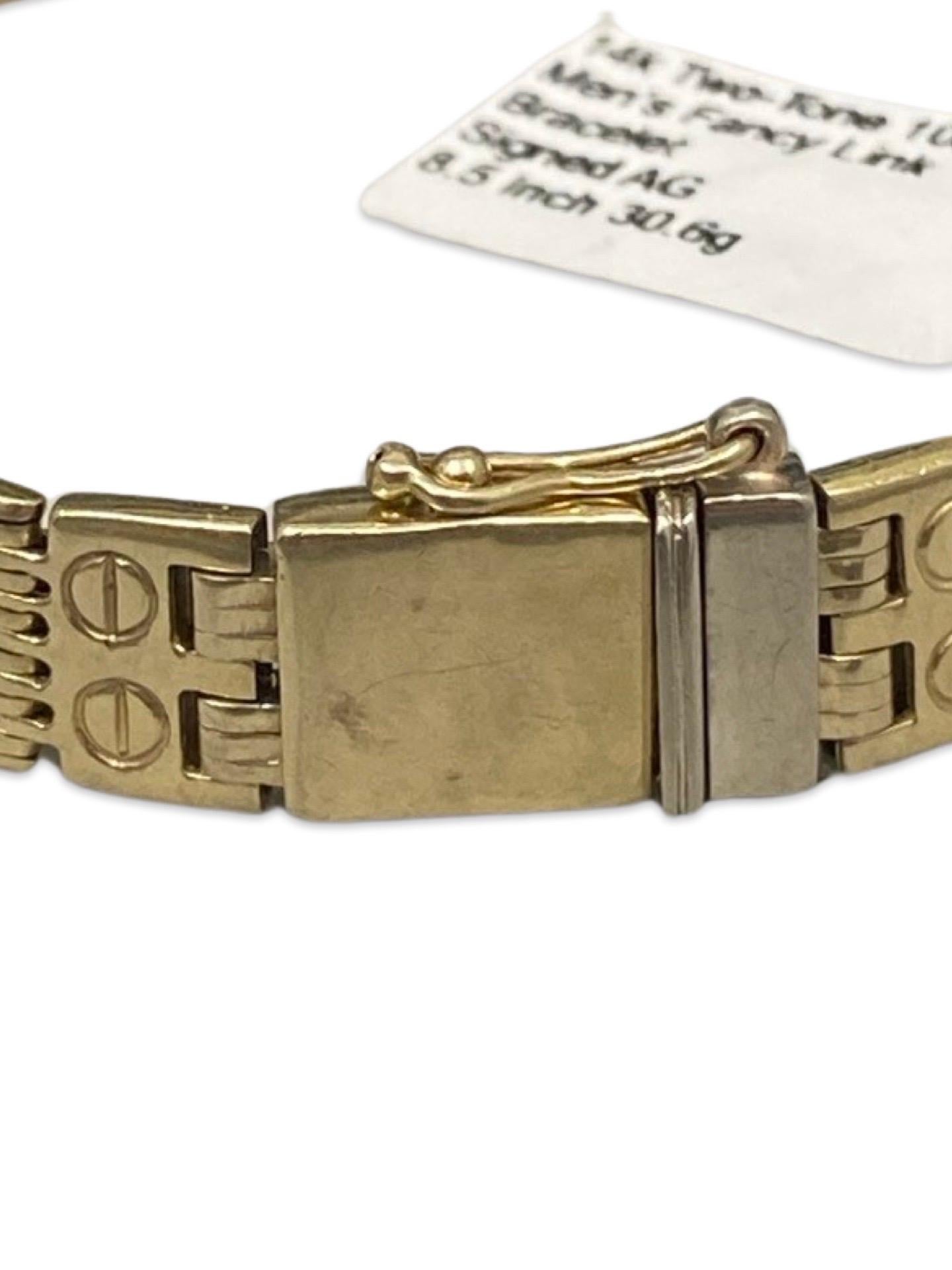 Vintage Men’s 10mm Fancy Screw Design Bracelet 14k Gold 8.5 Inch  For Sale 7