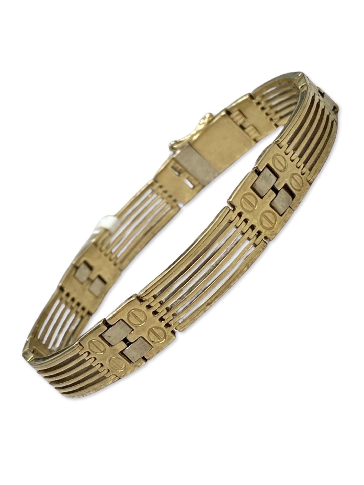 Vintage Men’s 10mm Fancy Screw Design Bracelet 14k Gold 8.5 Inch  In Good Condition For Sale In Miami, FL