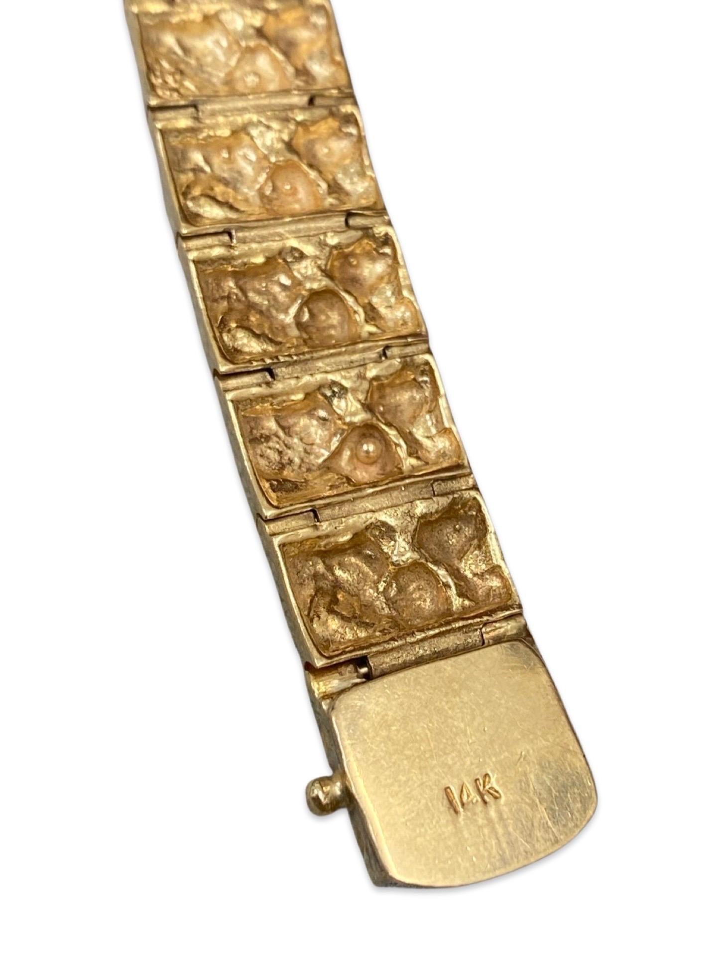 Vintage Men’s 12mm Nugget Design Bracelet 14k Gold 8 Inch For Sale 7