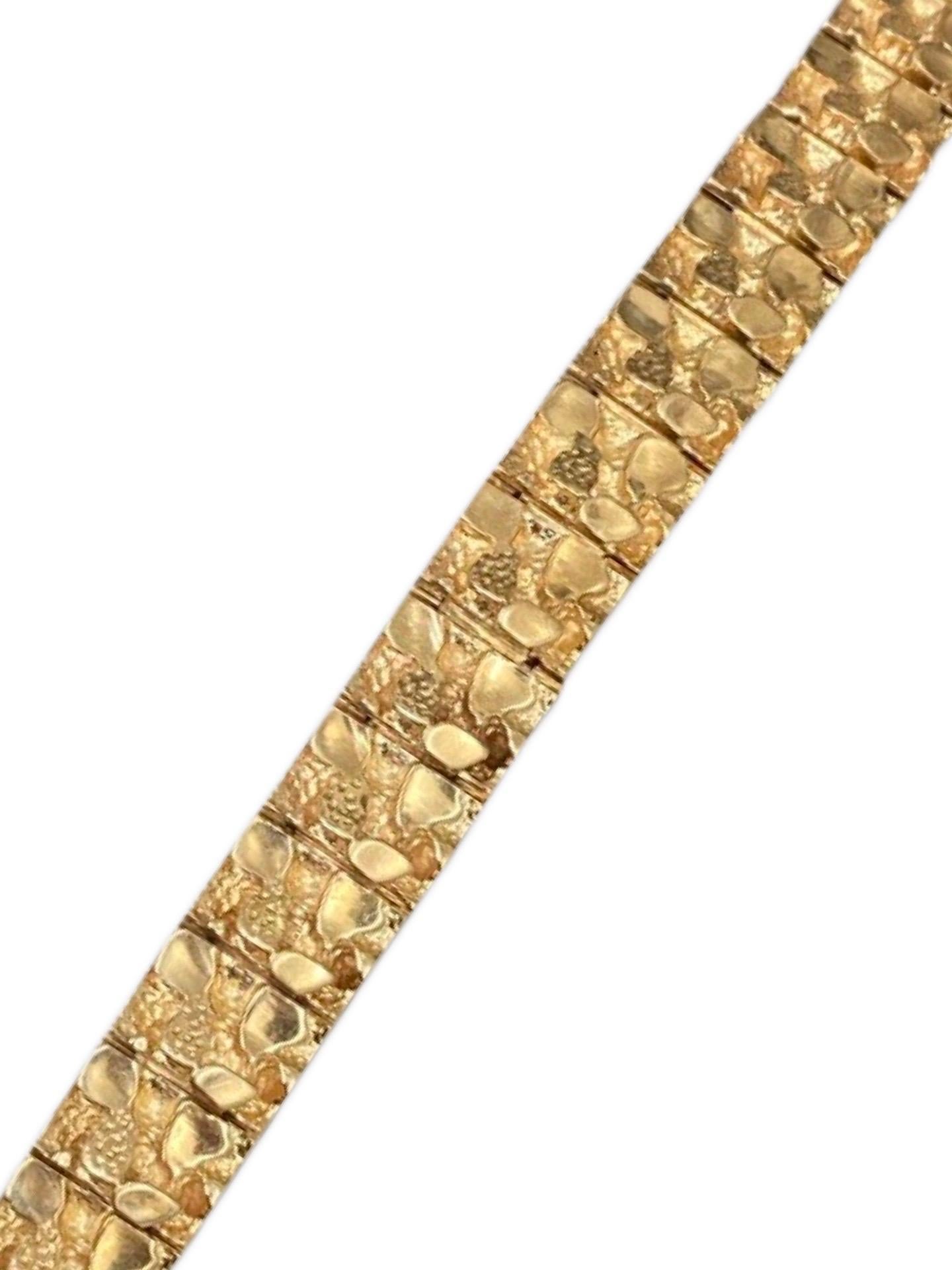 Vintage 12mm Nugget Design Bracelet 14k 8 Inch. Very heavy bracelet weighing 61.5g solid gold. Singed and plumped 14k gold.