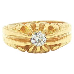 Vintage Men's 14k Gold .30ct Belcher Old Mine Cut Diamond Grooved Pinky Ring