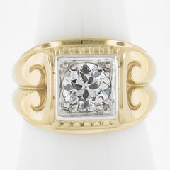 Vintage Men's 14k Gold Gia 1.55ctw Old Diamond Solitaire Column Sides Ring