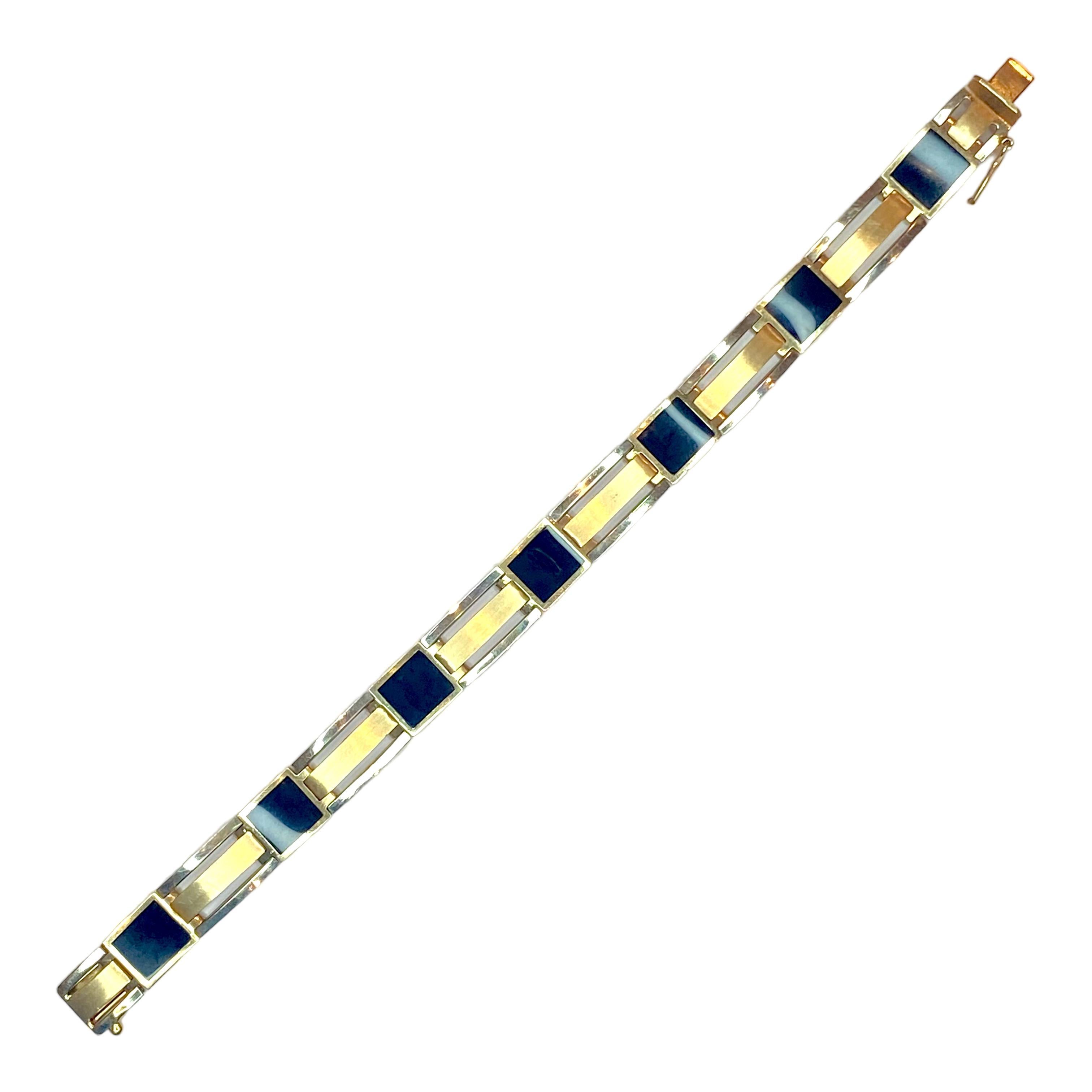 Square Cut Vintage Men's 14K Gold & Onyx Bracelet